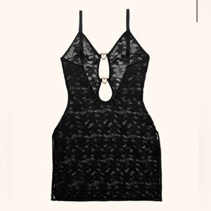 Black Lace Mini Dress with Heart Cutouts